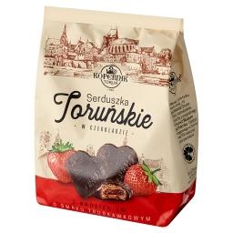 Serduszka Toruńskie w czekoladzie z nadzieniem o smaku truskawkowym