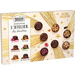 Nestlé Nestlé Les Recettes de l'Atelier - Assortiment bouchées de chocolat au lait et noir - noisette framboise caramel salé et fèves de cacao la boîte de 32 - 403g
