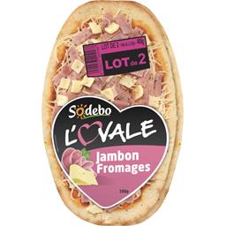 Sodeb'O Sodebo L'Ovale - Pizza jambon fromages le lot de 2 pizzas de 200 g