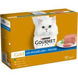 Gourmet Gourmet Gold - Les Mousselines poulet-saumon-rognons-lapin pour chats les 12 boites de 85 g