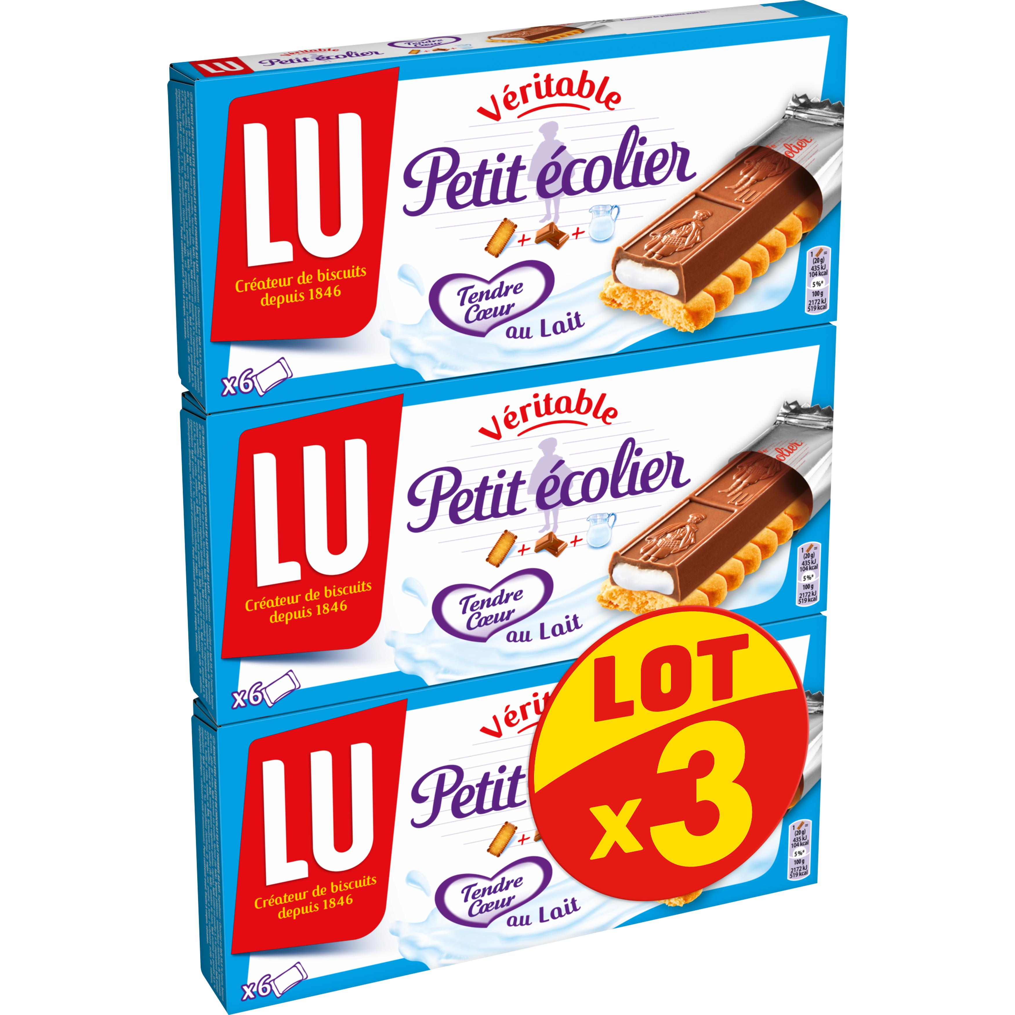 LU LU Petit Ecolier - Biscuits Tendre Cœur lait le lot de 3 paquets de 120 g