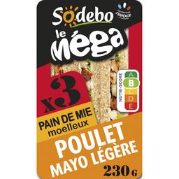 Sodeb'O Sodebo Le Méga - Sandwich poulet rôti mayo légère pain complet la boite de 3 - 230 g