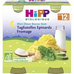 HiPP Hipp biologique Mon Dîner Bonne Nuit - Tagliatelle épinard fromage BIO, dès 12 mois les 2 pots de 250 g