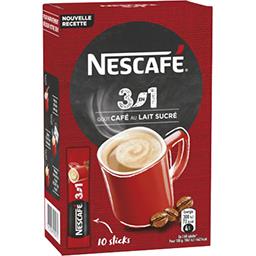 Nescafé Nescafé Sticks de café instantané 3 en 1 goût café au lait sucré les 10 sticks de 18g