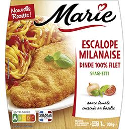 Marie Marie Escalope milanaise, dinde 100% filet, spaghetti la barquette de 300 g