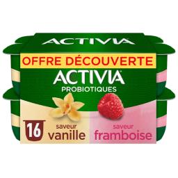 Danone Danone - Activia Lait fermenté saveurs vanille & framboise les 16 pots de 125 g - Offre Découverte