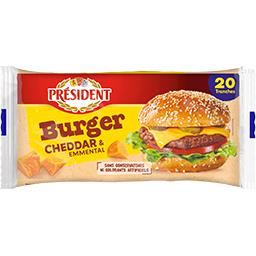 Président Président Fromage fondu Burger Cheddar & emmental le paquet de 20 tranches - 340 g