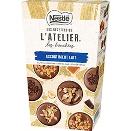 Nestlé Nestlé Les Recettes de l'Atelier - Assortiment bouchées de chocolat lait - noisette caramel salé et fèves de cacao la boîte de 21 environ - 266g