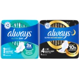 Always Ultra Day taille 1 normal + Ultra Secure Night taille 4 = 25% de remise sur le lot Le lot