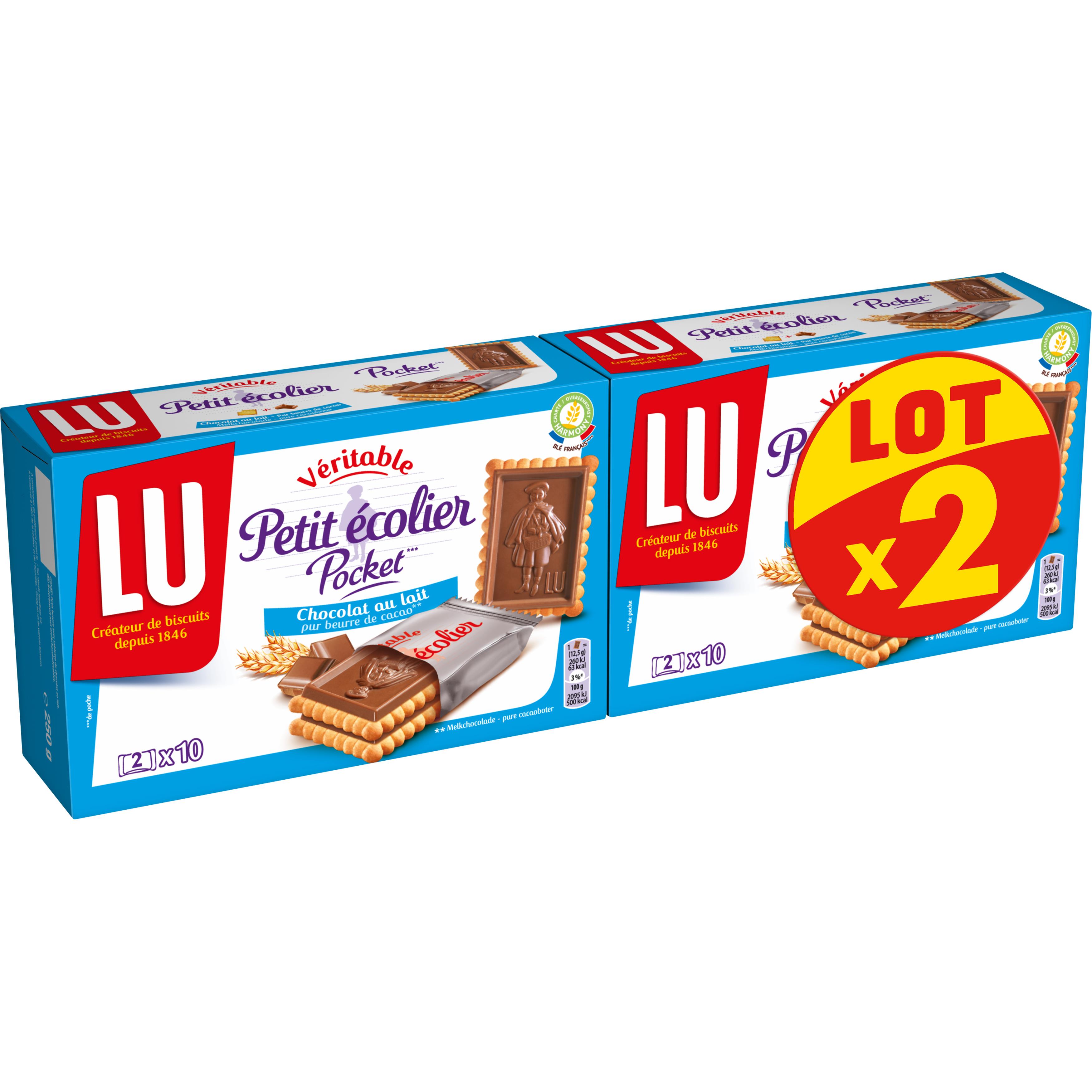 LU LU Petit Ecolier - Biscuits Pocket chocolat au lait le lot de 2 paquets de 250 g