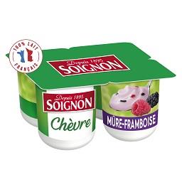 Soignon Soignon Yaourt brassé au lait de chèvre mûre et framboise les 4 pots de 125 g