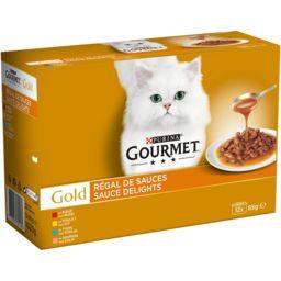 Gourmet Gourmet Pâtée pour chat adulte régal de sauces Le paquet de 12 boites de 85g