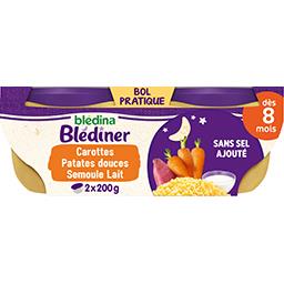 Blédina Blédina Blédîner - Duo de carottes et patates douces semoule lait, dès 8 mois les 2 bols de 200g - 400g
