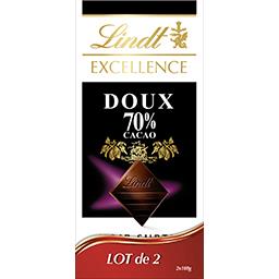 Excellence Lindt Chocolat noir 70% de cacao - doux les 2 tablettes de 100g - 200g