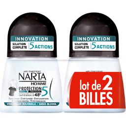 Narta Narta Homme - Déodorant Protection 5 peau + vêtements, fraîcheur maximale les 2 roll-on de 50 ml