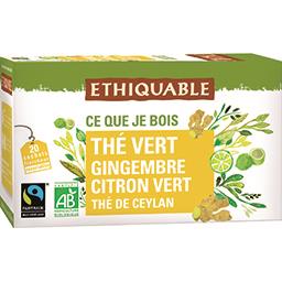 Ethiquable Ethiquable Thé vert de Ceylan gingembre citron vert BIO les 20 sachets de 1,8 g