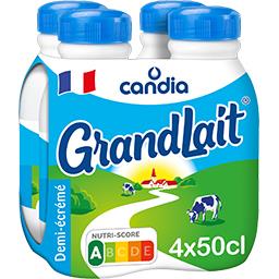 Candia Candia Grandlait - Lait demi-écrémé stérilisé U.H.T. le pack de 4 bouteilles de 50 cl