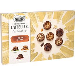 Nestlé Nestlé Les Recettes de l'Atelier - Assortiment bouchées de chocolat lait - noisette caramel salé et fèves de cacao la boîte de 32 - 406g