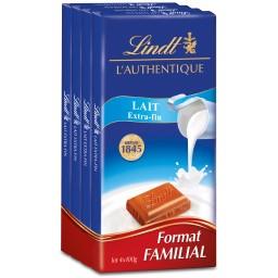 Lindt Chocolat authentique lait extra fin Lot 4 tablettes de 100g - 400g
