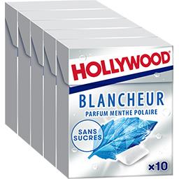 Hollywood Hollywood Blancheur - Chewing-gum parfum menthe polaire sans sucres les 5 boites de 10 dragées - 70 g