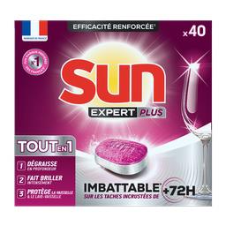 Sun Tablettes lave-vaisselle tout-en-1 - Expert plus Le carton de 40 tablettes de 70g - 2.8kg - 40 Lavages