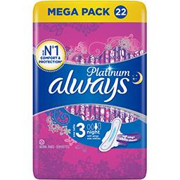 Always Always Platinium -  Serviette hygiénique nuit taille 3 Le paquet de 22