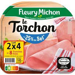 Fleury Michon Fleury Michon Le torchan jambon -25 % de sel sans couenne les 2 barquettes de 4 tranches - 240g