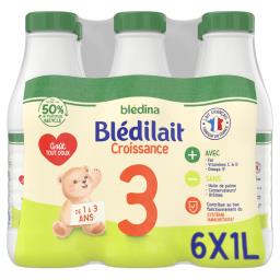 Blédina Blédina Blédilacté Croissance - Aliment lacté liquide, de 1 à 3 ans les 6 bouteilles de 1 l
