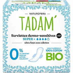 Tadam' Tadam' Serviettes dermo-sensitives Super+ avec ailettes le paquet de 12