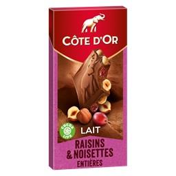 Côte d'Or Côte d'Or Chocolat lait raisins & noisettes entières la tablette de 180 g