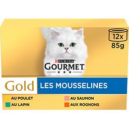 Gourmet Gourmet Gold - Les Mousselines poulet-saumon-rognons-lapin pour chats les 12 boites de 85 g