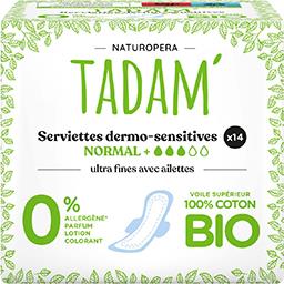 Tadam' Tadam' Serviettes dermo-sensitives Normal+ avec ailettes le paquet de 14
