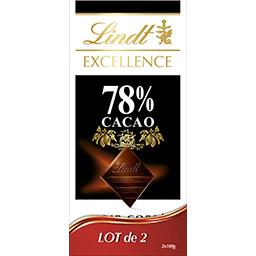 Excellence Lindt Excellence - Chocolat noir corsé 78% cacao le lot de 2 tablettes de 100 g