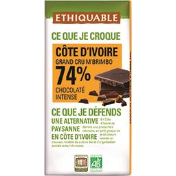 Ethiquable Ethiquable Chocolat noir 74% Côte d'Ivoire BIO la tablette de 100 g