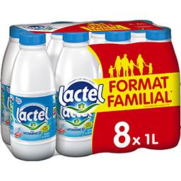 Lactel Lactel Lait demi-écrémé avec vitamine D les 8 bouteilles de 1 l - Format Familial