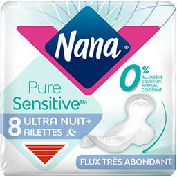 Nana Nana Serviettes Pure Sensitive Ultra Nuit plus le paquet de 8 serviettes - 68g