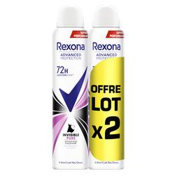 Rexona Déodorant Spray Anti-Transpirant 72H Invisible Pure Lot de 2 bombes 200ml - 400ml