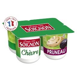 Soignon Soignon Yaourt brassé au lait entier de chèvre, sucré, au pruneau et aromatisé les 4 pots de 125g - 500g