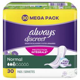 Always Discreet Serviette hygiénique discreet -Pour fuites urinaires normal Le paquets de 30 serviettes