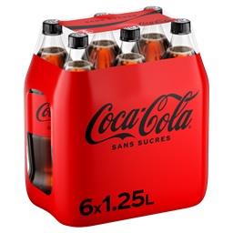 Coca Cola Coca-Cola Zero - Soda au cola sans sucres les 6 bouteilles de 1,25 l