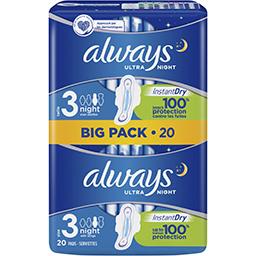 Always Always Ultra night (t3) serviettes hygiéniques ailettes Le pack de 20 serviettes