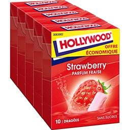 Hollywood Hollywood Chewing-gum parfum fraise sans sucres les 5 boites de 14 g -Offre Economique