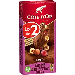 Côte d'Or Côte d'Or Chocolat au lait raisins & noisettes entières le lot de 2 tablettes de 180 g