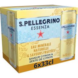 San Pellegrino San Pellegrino Essenza - Eau minérale naturelle gazeuse citron et zeste de citron Les 6 canettes de 33cl - 1,98l
