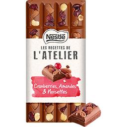 Nestlé Nestlé Tablette de chocolat au lait Cranberries amande & noisettes - Les recettes de l'atelier la tablette de 170 g
