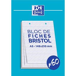 Oxford Bloc de fiches bristol A5105 x 148 mm q5 blanc le bloc de 60 fiches