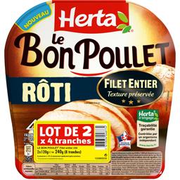 Herta Le Bon Poulet - Filet de poulet rôti le lot de 2 barquettes de 4 tranches - 240 g