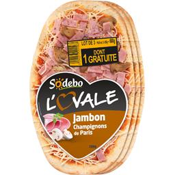 Sodebo L'Ovale - Pizza jambon champignons de Paris le lot de 3 pizzas - 600g