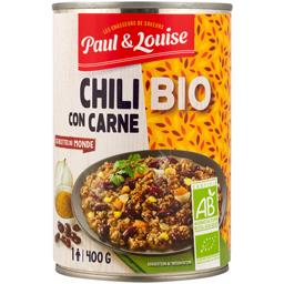 Paul & louise chili con carne bio la boite de 400 g - Tous les produits plats  cuisinés en conserve - Prixing