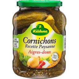 Cornichons paysanne aigre-doux, au bouquet d'aromates Cornichons paysanne aigre-doux, au bouquet d'aromates,KUHNE,le bocal de 360 Gr egoutté